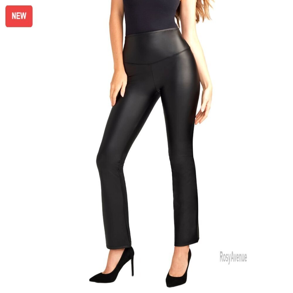 Faux Leather Bootcut Leggings with Tummy Control, 4-Way Stretch